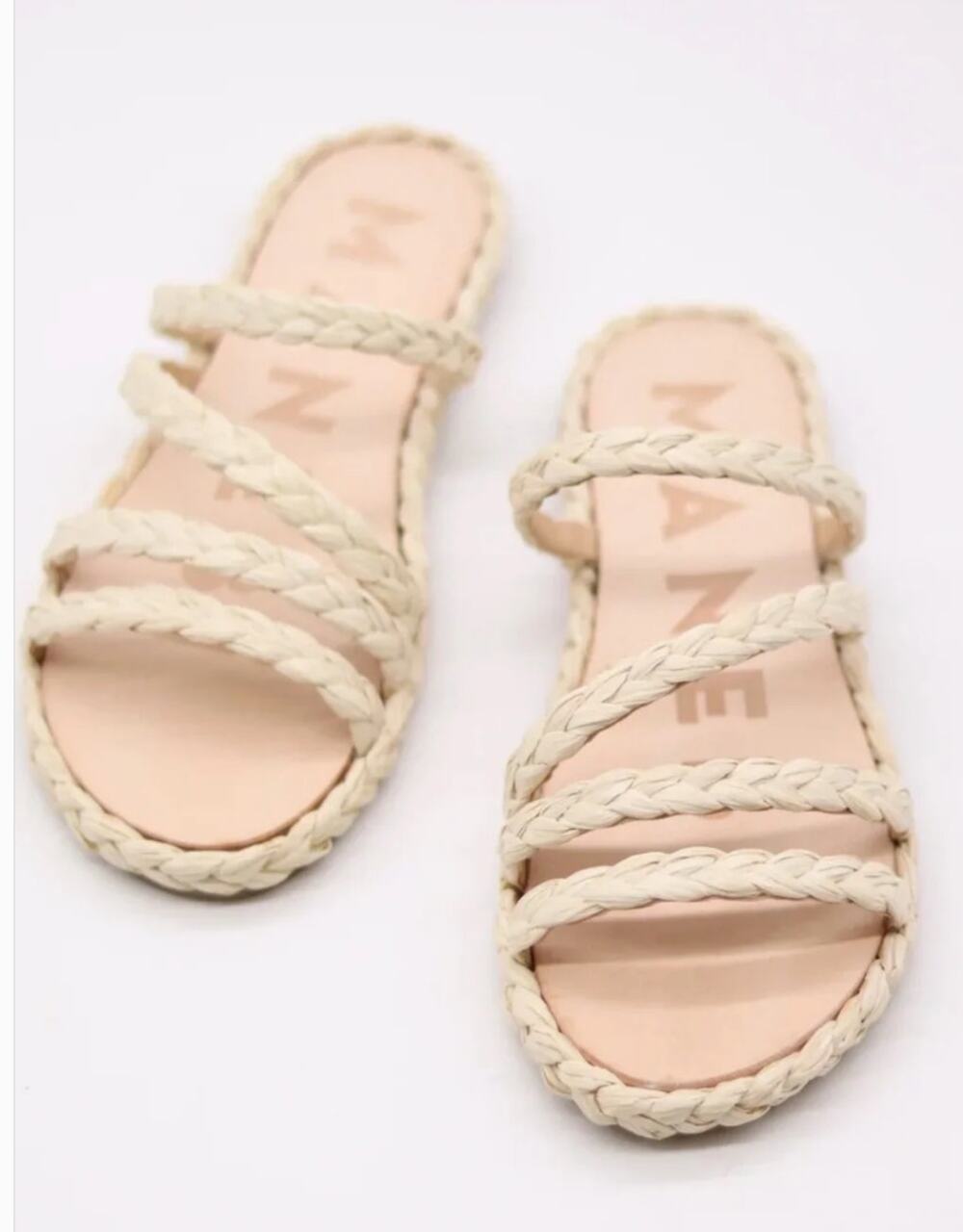 manebi raffia rope braided strap nude slide sandals women size 8.5